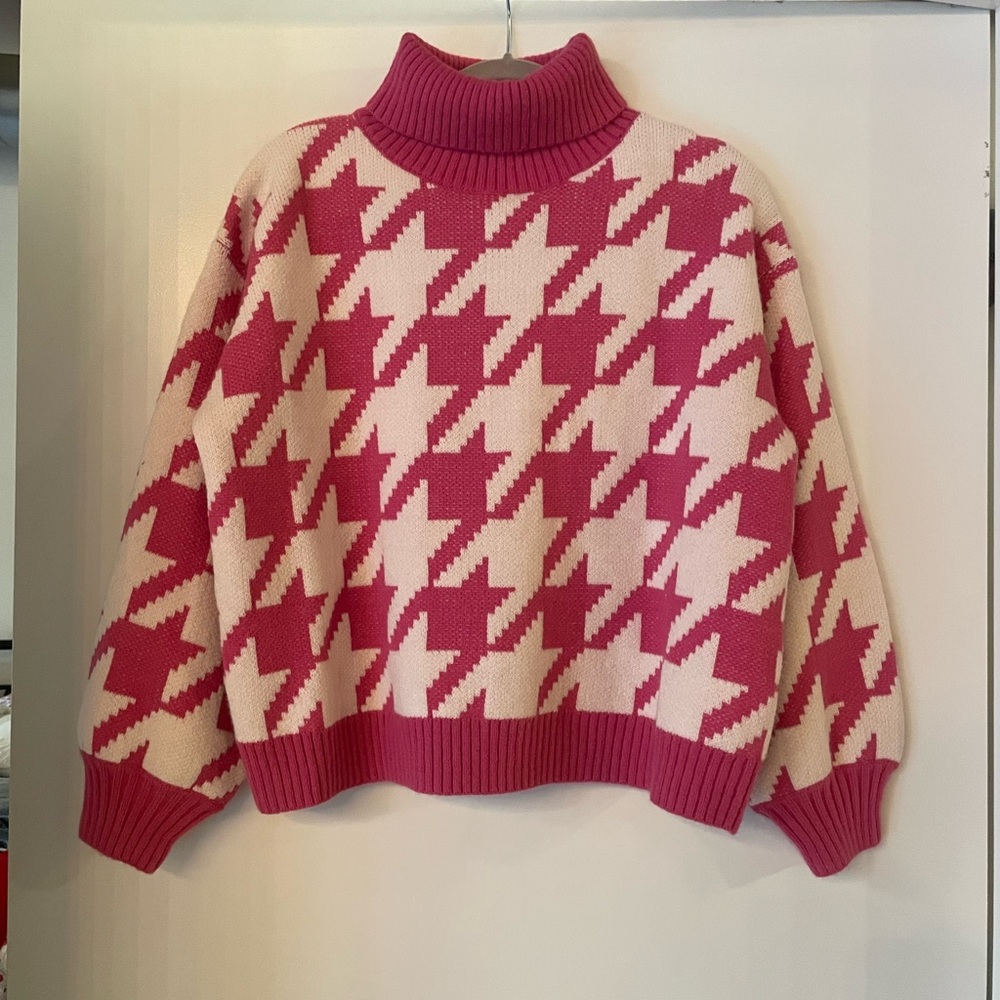 Pink Houndstooth Sweater